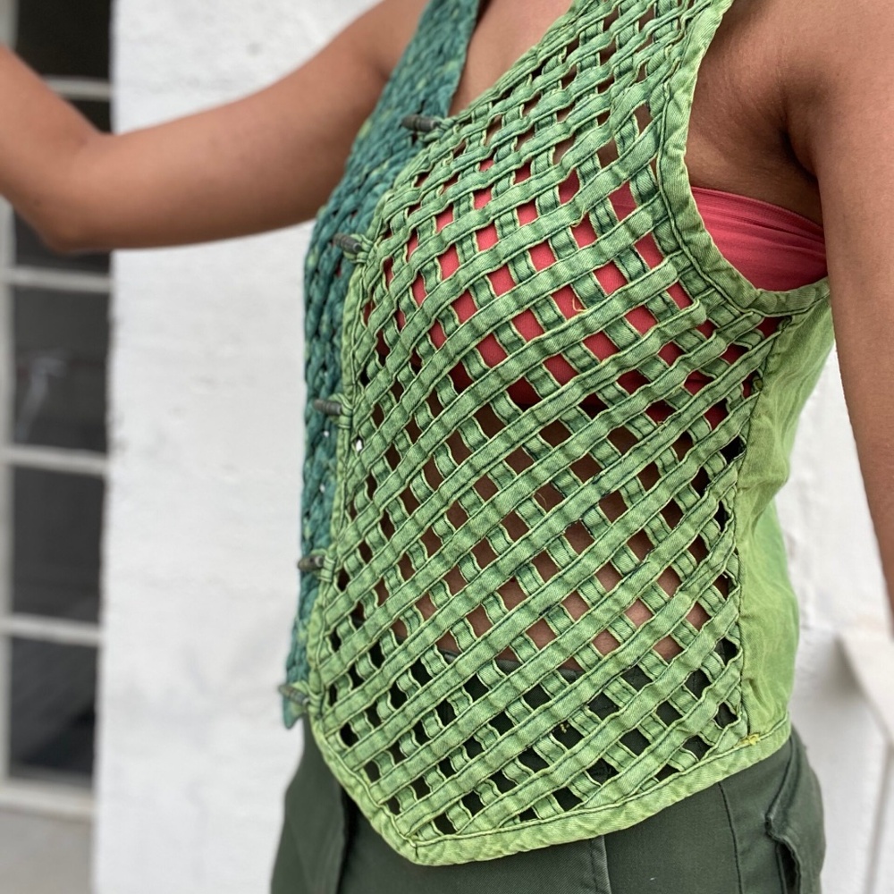 Hand Dyed 90’s Woven Denim Top/Vest